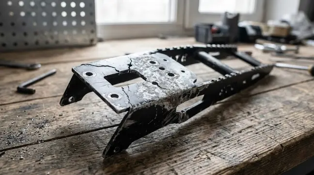 Зношений бугель електросамоката Kugoo Kirin G2 з тріщинами та деформацією &mdash; ознаки необхідності заміни